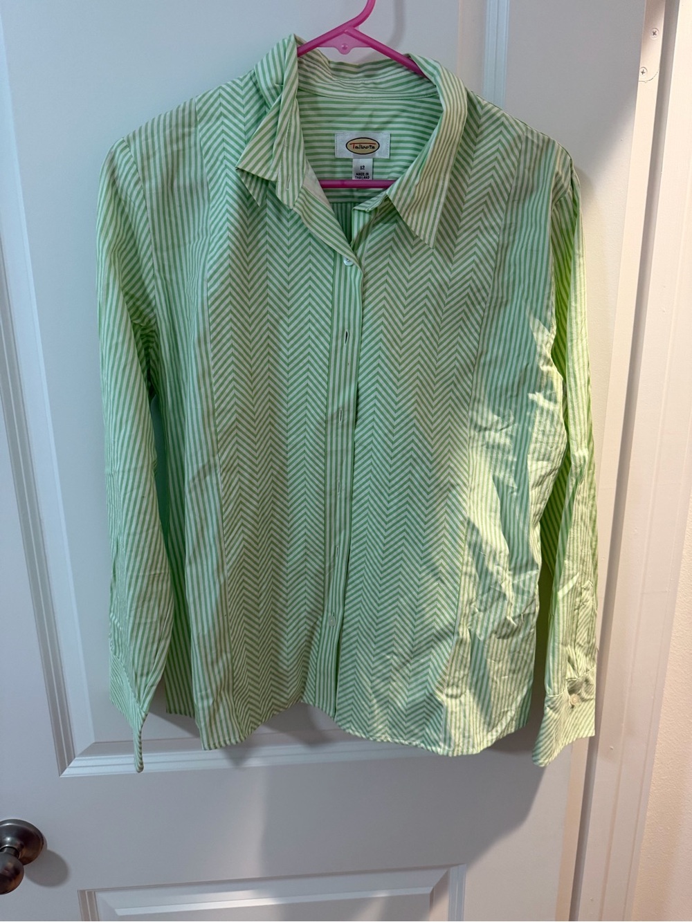 Talbots Mint Green Chevron Stripe Button-Front Blouse